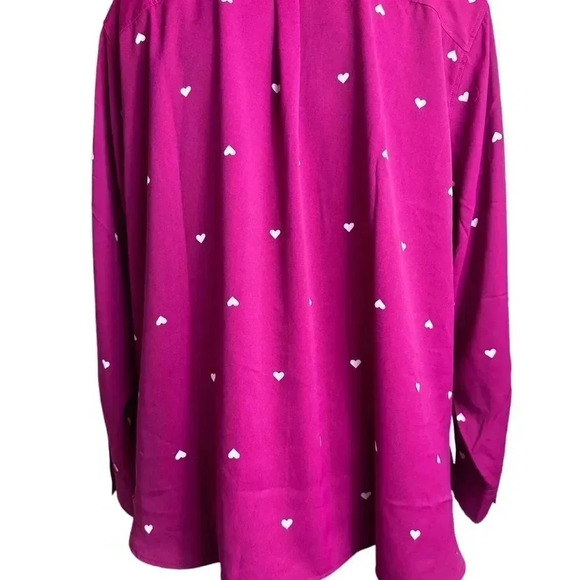 Talbots Women's Pink Heart Chiffon Long Sleeve Collared Button Down Blouse NWT - Picture 4 of 12